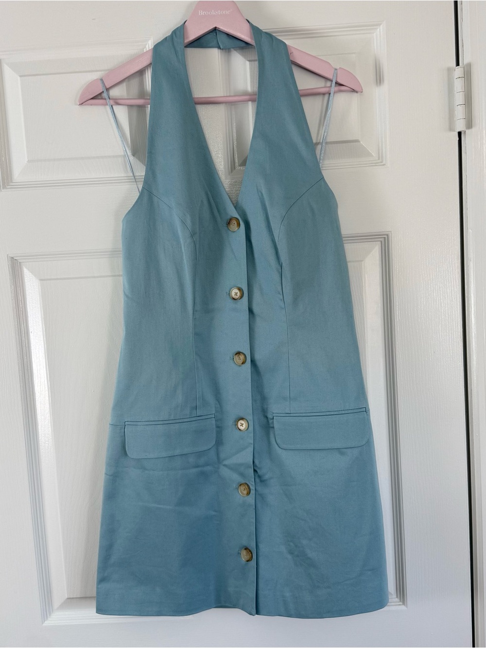 NWOT Abercrombie and Fitch Coquette Girl Blue Halter Mini Dress Medium - Picture 2 of 7